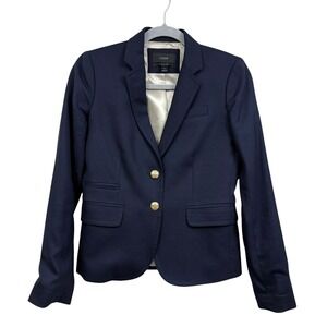 J. Crew Women Schoolboy Wool Blend Blazer Classic Fit Gold Buttons Navy Size 0